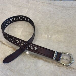 New Item! BRIGHTON Brown Leather Belt with Silver Buckle ML32" Style B20248